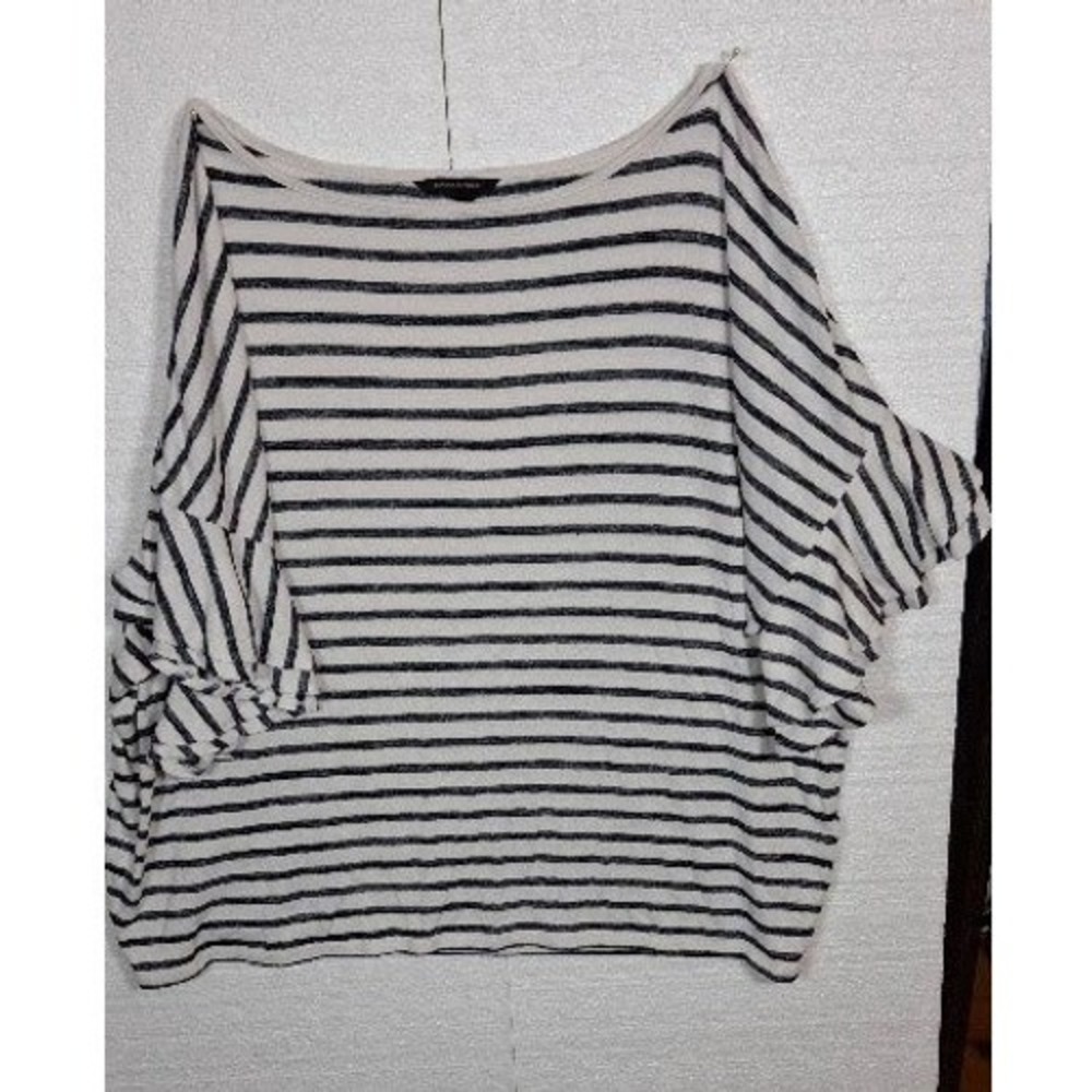 Banana Republic Striped Ruffle Flutter Sleeve Boat Neck Knit Top Navy White XL